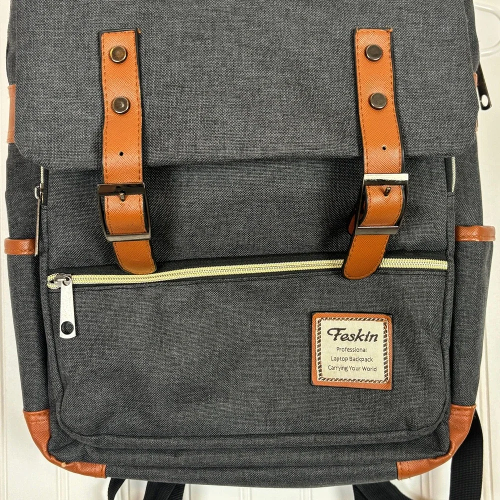 Feskin Laptop Backpack Unisex OS Grey Canvas Professional Rucksack Bag